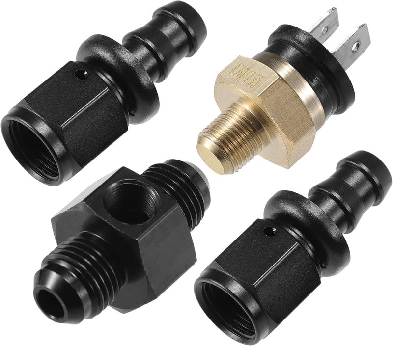 VekAuto Coolant Hose Thermostat Switch Kit, 6AN 170'F on - 155'F Off Transmission Cooler Sensor Fan Oil Cooler Radiator Electric Switch Fitting Universal for Car Truck Metal Black - Image 1